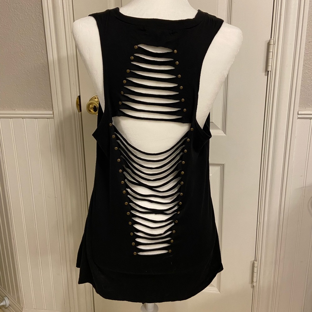 Open Front Metal Studded Slashed Shredded Cardigan Vest size Large